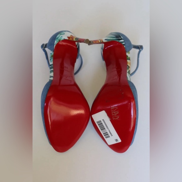NIB Christian Louboutin Senora 100 Jean Denim Hawaii Blue Sandal Pumps Size 36.5 - Picture 5 of 6